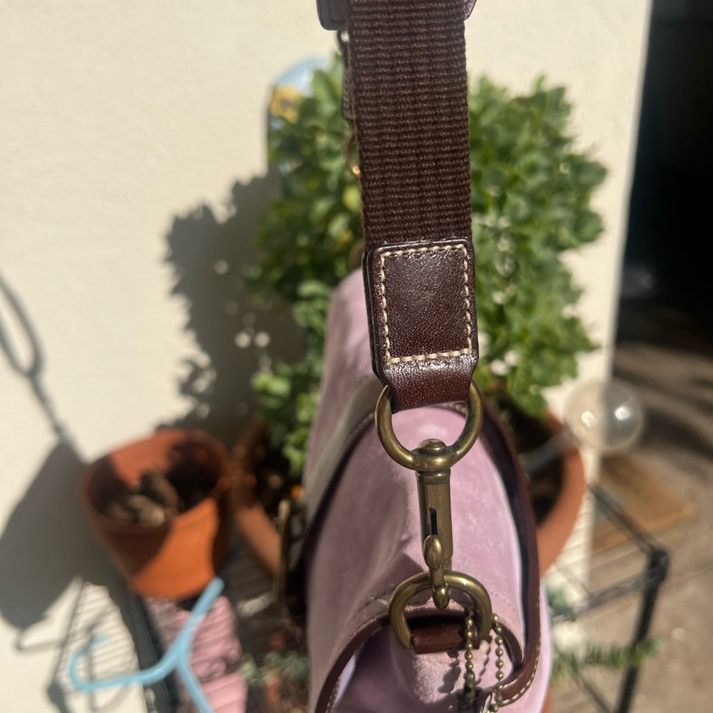Coach Lavender Suede Crossbody with Brown Leather Trim - Picture 6 of 13